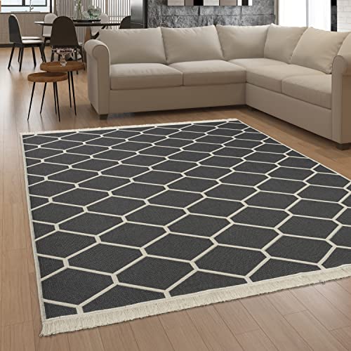 Paco Home Alfombra Salon De Habitacion Se Puede Lavar En La Lavadora Motivo Nordica Motivo Boho Chic, tamaño:120x160 cm, Color:Antracita 5