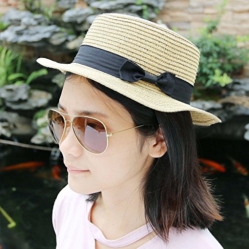 Ayliss Women Summer Short Brim Straw Fedora Hat With Bow-Tie Band, One Size, Beige Ayliss Women Summer Short Brim Straw Fedora Hat With Bow-Tie Band, One Size, Beige