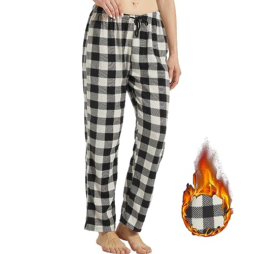 LANBAOSI 1-2 Pack Pyjamas Bottoms for Women Fuzzy Long Fleece Buffalo Plaid Soft Pj Pants Soft Drawstring Lounge Sleepwear Bottoms Grey