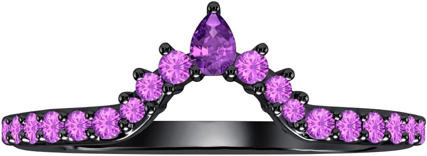 1.10 Ctw Pear & Round Cut 14K Black Gold Over Stackable Curved Half Eternity Band Ring For Women's