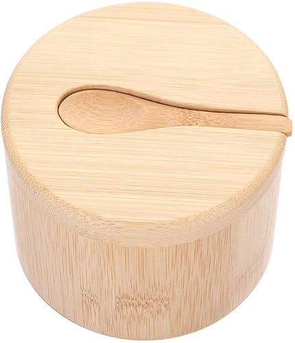Bamboo Big Dipper - Bodega de sal grande con cuchara y tapa giratoria magnética, caja de almacenamiento de 10 onzas