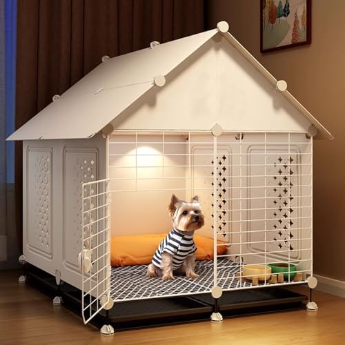 Small Dog playpen Made of Iron and PP Puppy playpen Indoor with 4 Pull-Out Trays Bottom mesh Foot pad Design for Kittens, Ferrets, Guinea Pigs - 71 * 71 * 91CM
