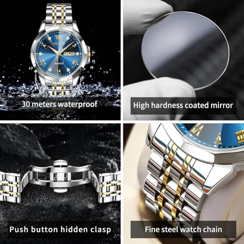 Image of OLEVS Mens Watches Analog Quartz Original Perfume Watch for Man Diamond Stainless Steel Waterproof Calendar Stylish Business Men's Branded Watches