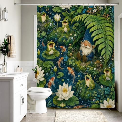 Rideau de douche extra long et lavable vert motif nain