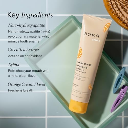 Image of Boka Fluoride Free Toothpaste, Nano Hydroxyapatite Toothpaste, Appropriate for Sensitive Teeth - for Adult Oral Care - Ela Mint, Whitening, Orange Cream, 4fl Oz, 3Pk