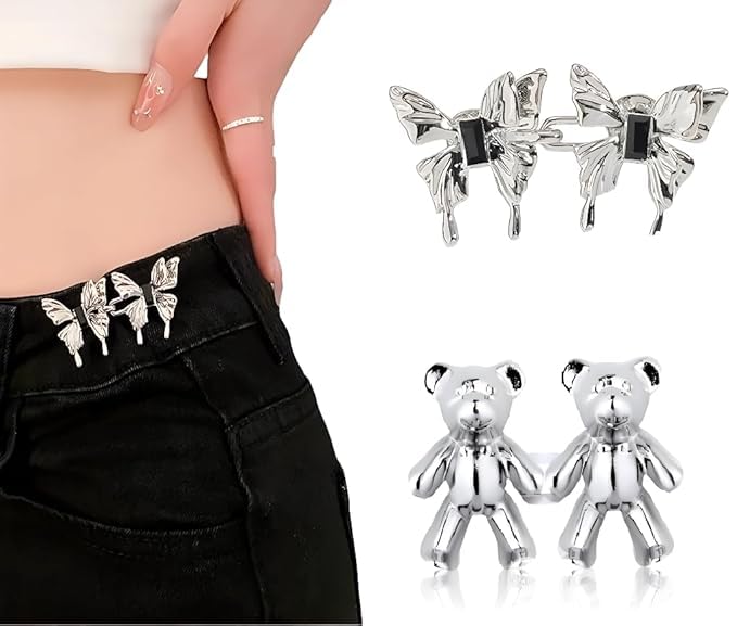Image of YEKDA Denim Button Kit - 2 PCS Assorted Jeans Buttons for Quick Fix & DIY Adjustment - No-Sew Snap-On Metal Buttons for Pants, Skirts, Shorts - Easy Waist Size Control (Metal Butterfly & Teddy)