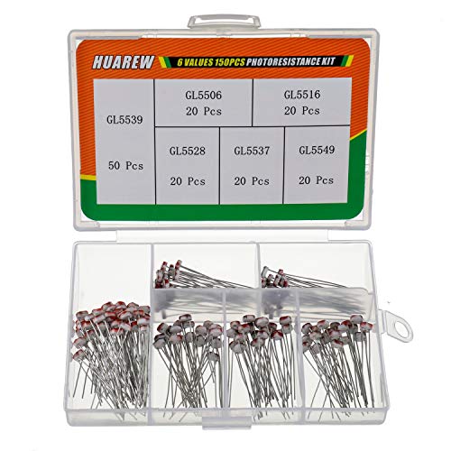 HUAREW 6 Value 150 Pcs LDR 5mm Light Dependent Resistor LDR Sensor Photoresistor Photoconductive Resistance Photoresistor GL5539 GL5506 GL5516 GL5528 GL5537 GL5549 Assortment Kit