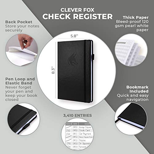 Clever Fox Check Register – Deluxe Checkbook Log With Check & Transaction Registers, Bank Account Register Booklets For Personal And Work Use, A5 Hardcover - Black #TOP1