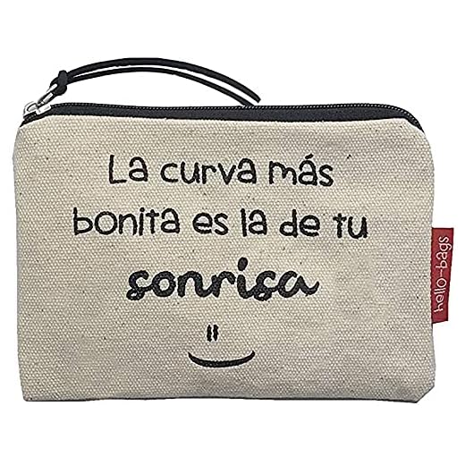 Hello-Bags Bolso Monedero/Billetero/Tarjetero. Algodón 100%. Blanco. con Cremallera y Forro Interior. 14 * 10 cm. Incluye sobre Kraft de Regalo.