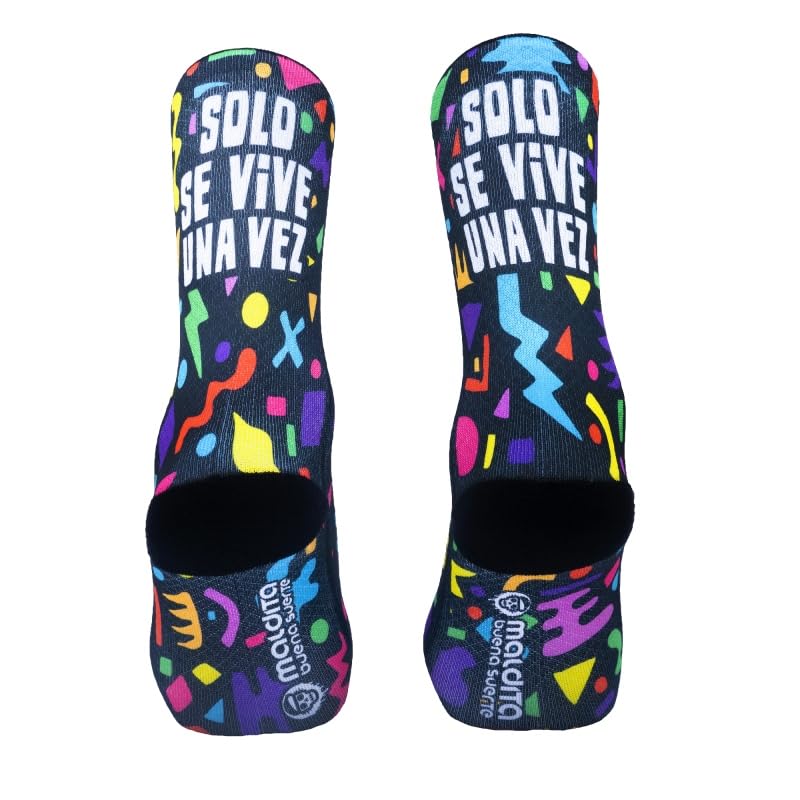 CALCETINES MBS SOLO SE VIVE UNA VEZ de deporte para hombre y mujer. Calcetines de Ciclismo, Running, Trail, Skate, Crossfit (Negro, 34-36)