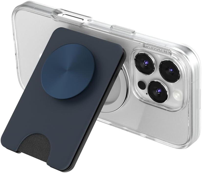 PopSockets Kick-Out Wallet for MagSafe, Adjustable Kickstand, Magnetic Stand, Blue - Navy