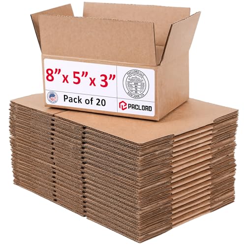 Image of Small Cardboard Boxes 8 inchL x 5 inchW x 3 inchH (Pack of 20) - USA-Made Packing Boxes for Moving, Shipping, or Storage - USPS, UPS, FedEx Approved - Professional Packing Supplies for Moving