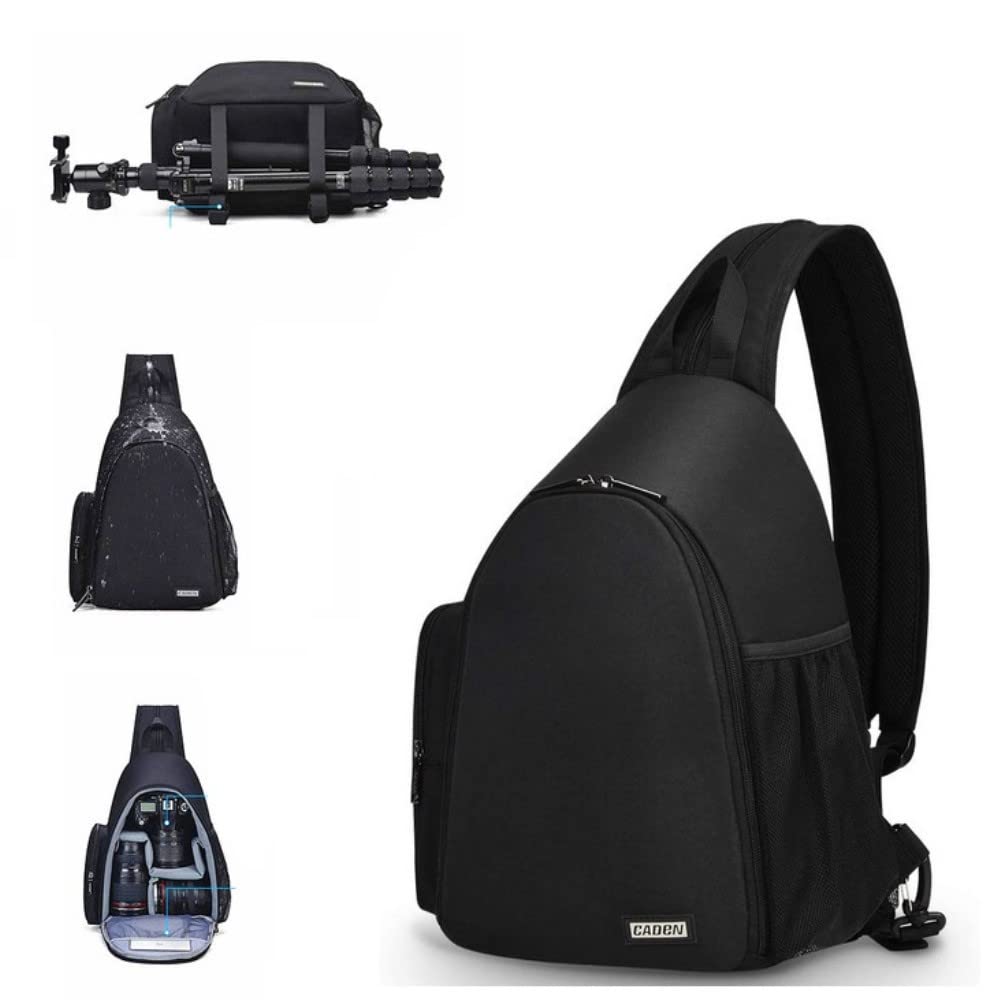 Zaino per fotocamera DSLR, nero, impermeabile, con tracolla per treppiede, per fotocamera Canon EOS R100 con obiettivo RF-S 18-45 mm f/4.5-6.3 IS STM, Nero , Taglia unica