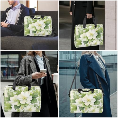 Bolso para laptop unisex 15.6-16 pulgadas blanco con flores verdes miniatura 2