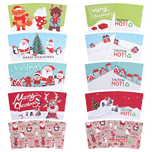Smarimple Christmas Coffee Cup Sleeves 40 Count Hot Chocolate Cocoa Paper Cup Sleeves, Double-Layer Protective Heat Cold Drinks Insulated For Tea Cold Beverage Fits 12 Oz To 20 Oz Cups, 5 Designs #TOP3