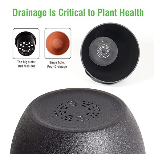 Wousiwer Plant Pots 10/9/8 Inch, Set Of 3 Modern Decorative Plastic Planters With Drainage Holes And Saucers For House Plants Indoor Flowers Plants, Black #TOP5