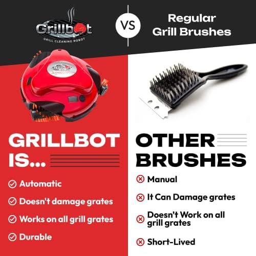 GRILLBOT Automatic Grill Brush for Outdoor Grills - BBQ Brush for Grill Cleaning Kit- BBQ Grill Cleaner Brush Grill Cleaning Brush BBQ Grill Accessories Tools- Gifts for Men Dad (Red)