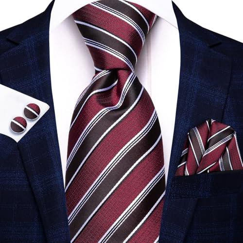 Image of Dubulle Silk Ties Set for Men Formal Paisley Striped Necktie Pocket Square Cufflinks 3PCS Sets Wedding Business Party