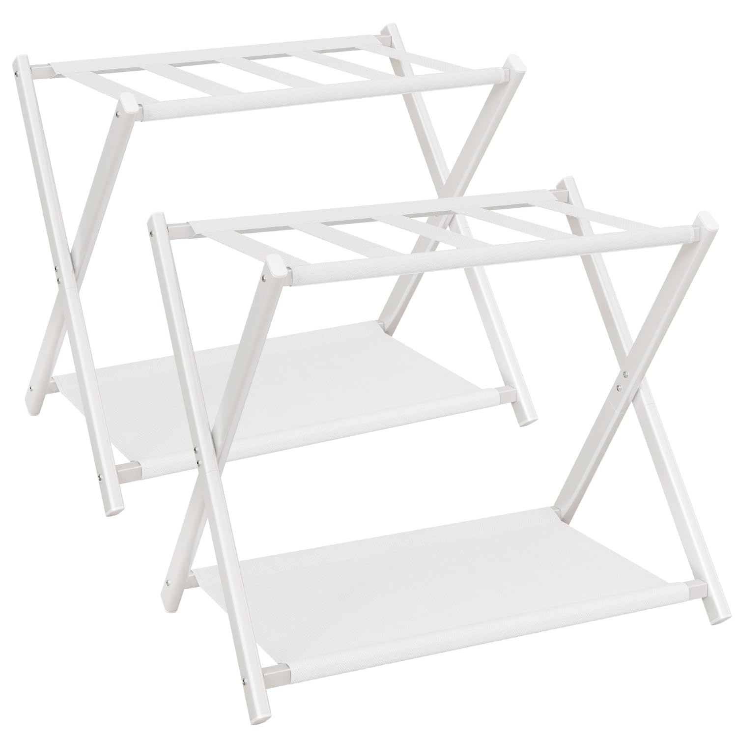 IBUYKE Luggage Rack for All Suitcase Sizes,Foldable Suitcase Stand with Fabric Storage Shelf,Easy to Assemble for Bedroom Living Room Hotel,White TLR002W-2