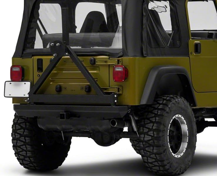 Redrock Rock Crawler - Parachoques trasero 4x4 con portador de neumáticos; negro texturizado compatible con Jeep Wrangler YJ y TJ 87-06