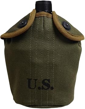 WWII US M1910 Water Bottle and Protective Cover Camping Vintage Stainless Steel Kettle Remake WWI WW2 Equipment green