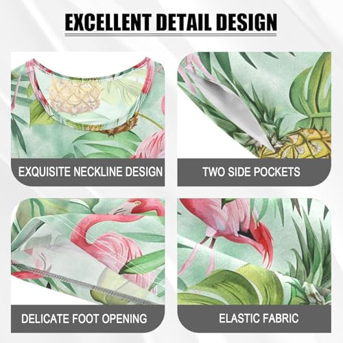 ALAZA Pineapple Palm Leaf Flamingo Pajamas Short Sleeve 2 Piece Sleepwear Top and Bottom Pajama Set Unisex4