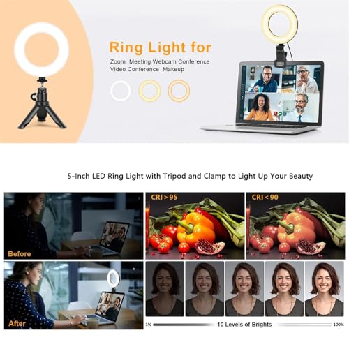 Luz para Selfie con luz de 5 Pulgadas, Anillo de luz para portátil, 5 Niveles de Brillo, Rango de Temperatura de Color 2500 K-7000 K, para Selfie, videoconferencia, Streaming de Maquillaje, vlog - imagen 4