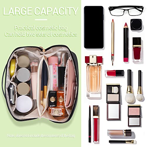 Nhmpretty Makeup Bag Large Capacity Zipper Make Up Bag Leather Cosmetic Bag Waterproof Portable Travel Makeup Bag Cute Makeup Bag Great Gifts For Women Roomy Cosmetic Bag For Women And Girls (Black) #TOP5