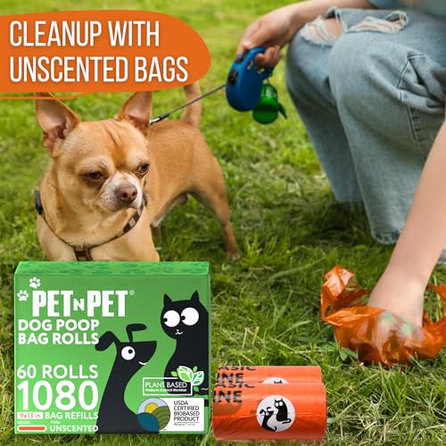 Image of Pet N Pet 1080 Counts Orange Poop Bags for Dogs, 41% Plant Based & 59% PE Extra Thick Dog Poop Bags Rolls, 9 inch x 13 inch, Unscented Pet Waste Bag
