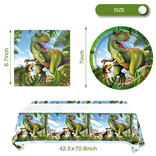Dinosaur Birthday Party Supplies Tableware Set Jurassic Theme Plates Napkins Tablecloth Dino Dinnerware For Boys Kids Birthday Party Favors Serves 20 Guests #TOP3
