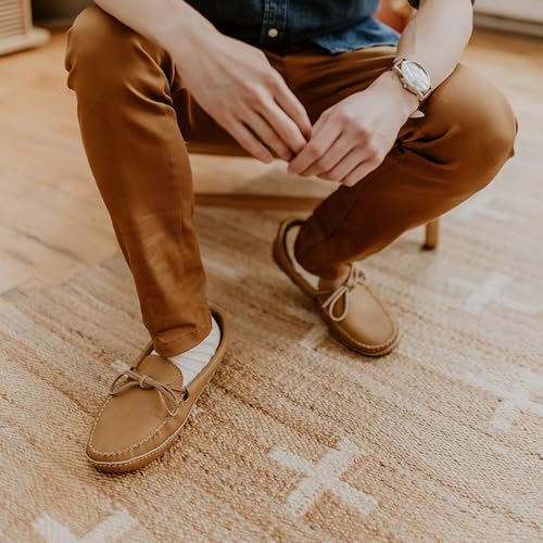 Image of Moccasin Slippers for Men, Leather House Moccasins, Made in Canada, Indoor | Soft Lining, Soft Sole for Everyday Wear & Classic Handcrafted Design, Canada Quality Genuine Cowhide Leather
