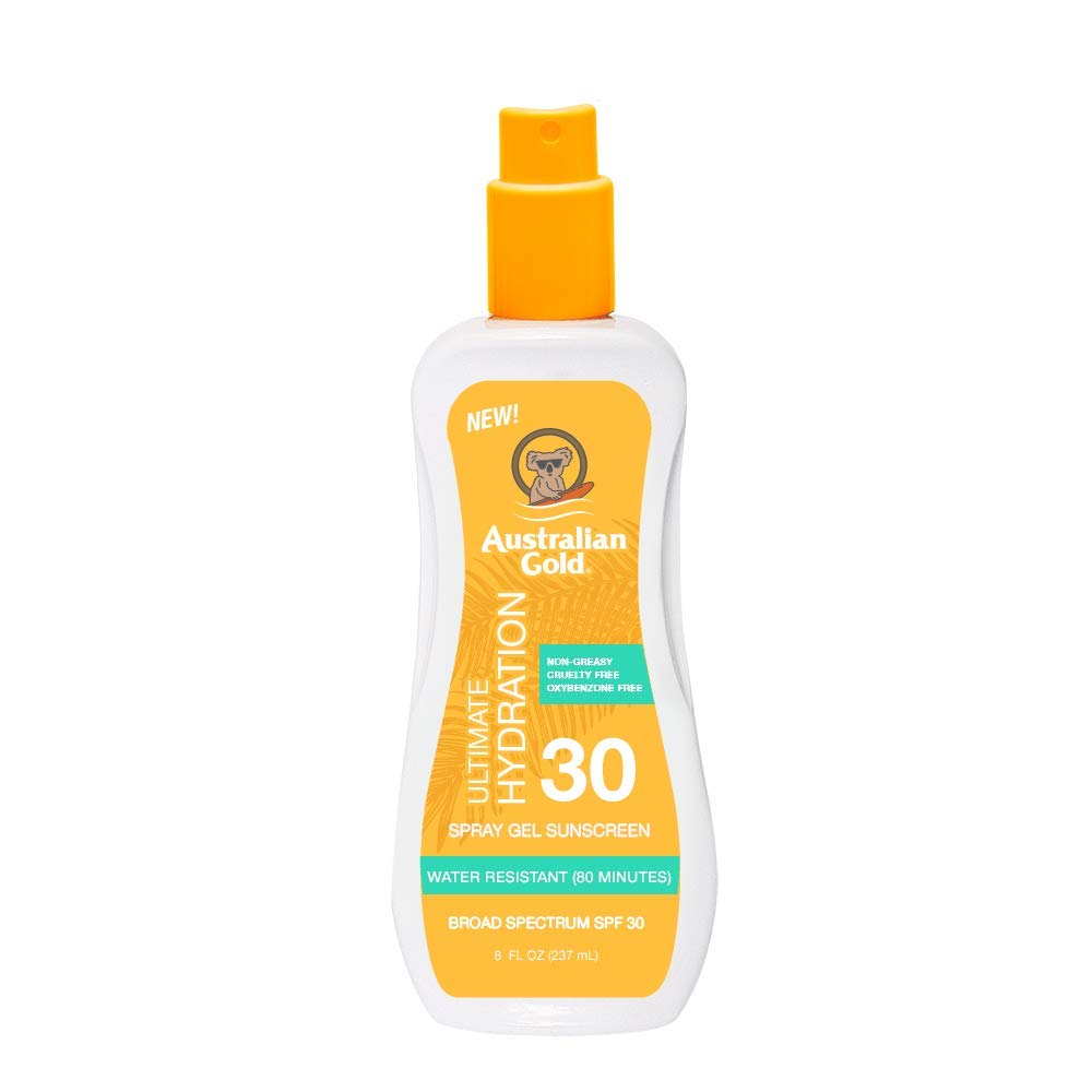 Australian Gold Spray Gel Sunscreen Moisturize Hydrate Skin, Broad Spectrum, Water Resistant, NonGreasyc, Oxybenzone Free, Cruelty Free, SPF 30, Coconut, 8 Ounce A70892