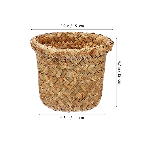 Caneca de basura pequeña trenzada de ratán para baño y cocina miniatura 6