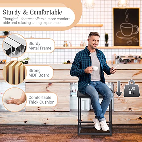 Zeny 24" Bar Stools With Footrest Set Of 4 Counter Height Barstools Pu Leather Backless Kitchen Dining Cafe Chair Modern Square Island Bar Stool With Thick Cushion Metal Steel Frame Base, Black #TOP4