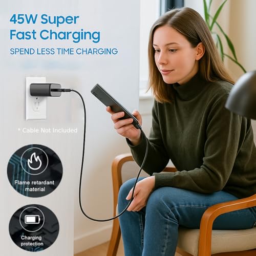 Image of Original 45w | Power Adapter | USB - C Power Delivery | Compatible with Samsng A72 A71 M62 M42 S21 Plus S20 FE Z Flip 5 Z Fold 5 Tab S9 Tab S7 Plus Black (New Model)