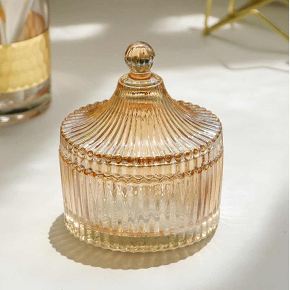 SELLONWANELO Fashion Transparent Glass Cotton Swab Box Jewelry Storage Box Cotton Swab Cosmetic Cotton Box ?Golden?