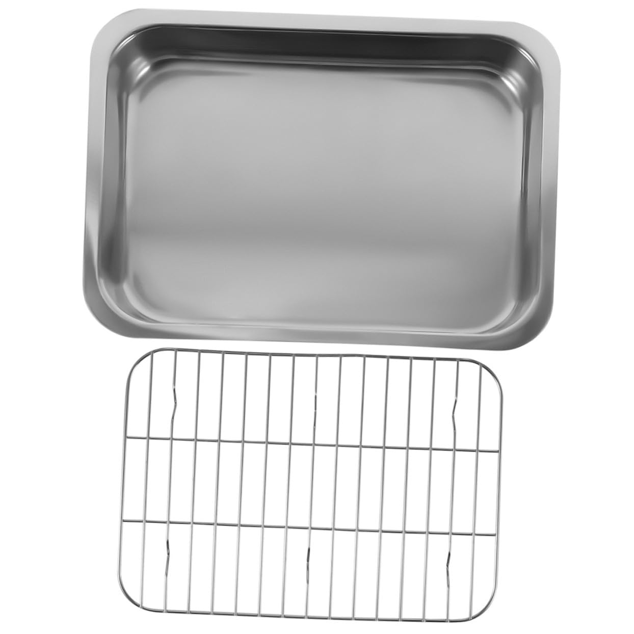 Bandeja para Horno Rectangular 1 Juego de Acero Inoxidable con Rejilla | Plata, Fácil de Limpiar y Mantener, para Snacks y Postres, Uso en Barbacoa