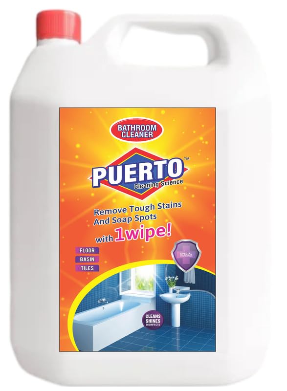 Image of Puerto Bathroom Cleaner - 5 Ltr (Pack of 1) Refill| Suitable for Bathroom floors, Slabs, Wall tiles, Sinks, Basins, Stainless Steel taps and Shower heads