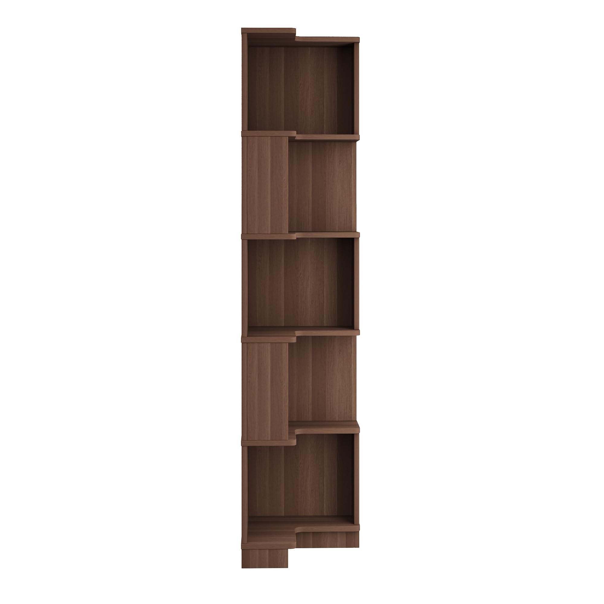 BTM Eckbücherregal mit LED-Lichtleiste Eckregal Holz Stehend Wohnzimmer Bücherregal Schmal, Braun 63.5 x 45 x 175cm