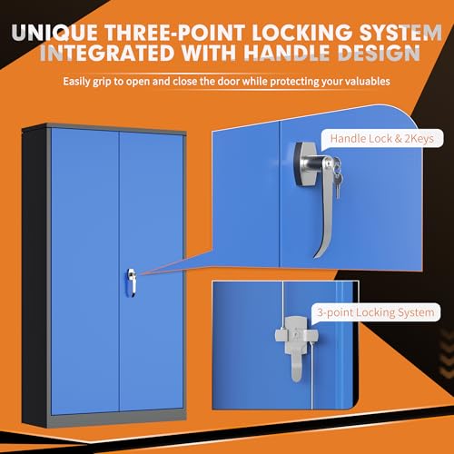 Image of INTERGREAT Metal Storage Cabinet with Doors, 72 inch Locking Steel Storage Cabinet with Shelves, Tall Metal Cabinet Lockable Steel Cabinets for Home Office, Garage,(Black+Blue)