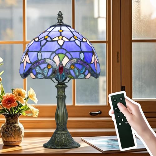Ppbmocw Tiffany-Tischlampe Metallsockel E27-Glühbirne Mit Fernbedienung 8 Zoll Retro Stained Glass Lamp Für Wohnzimmern Lesezimmern Schlafzimmern Und Arbeitszimmern Verwendet (G Lila Barock)