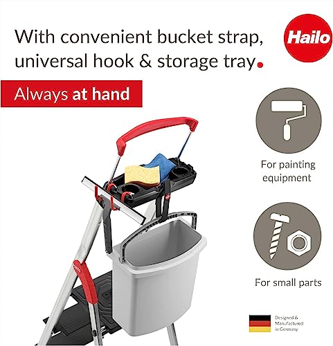 Hailo L100 Pro | Aluminum Folding Stepladder | Six Steps | Extendable Safety Rail | Integrated Multifunctional Storage Tray | Folding Safety Mechanism With Platform Locking System |Black #TOP3