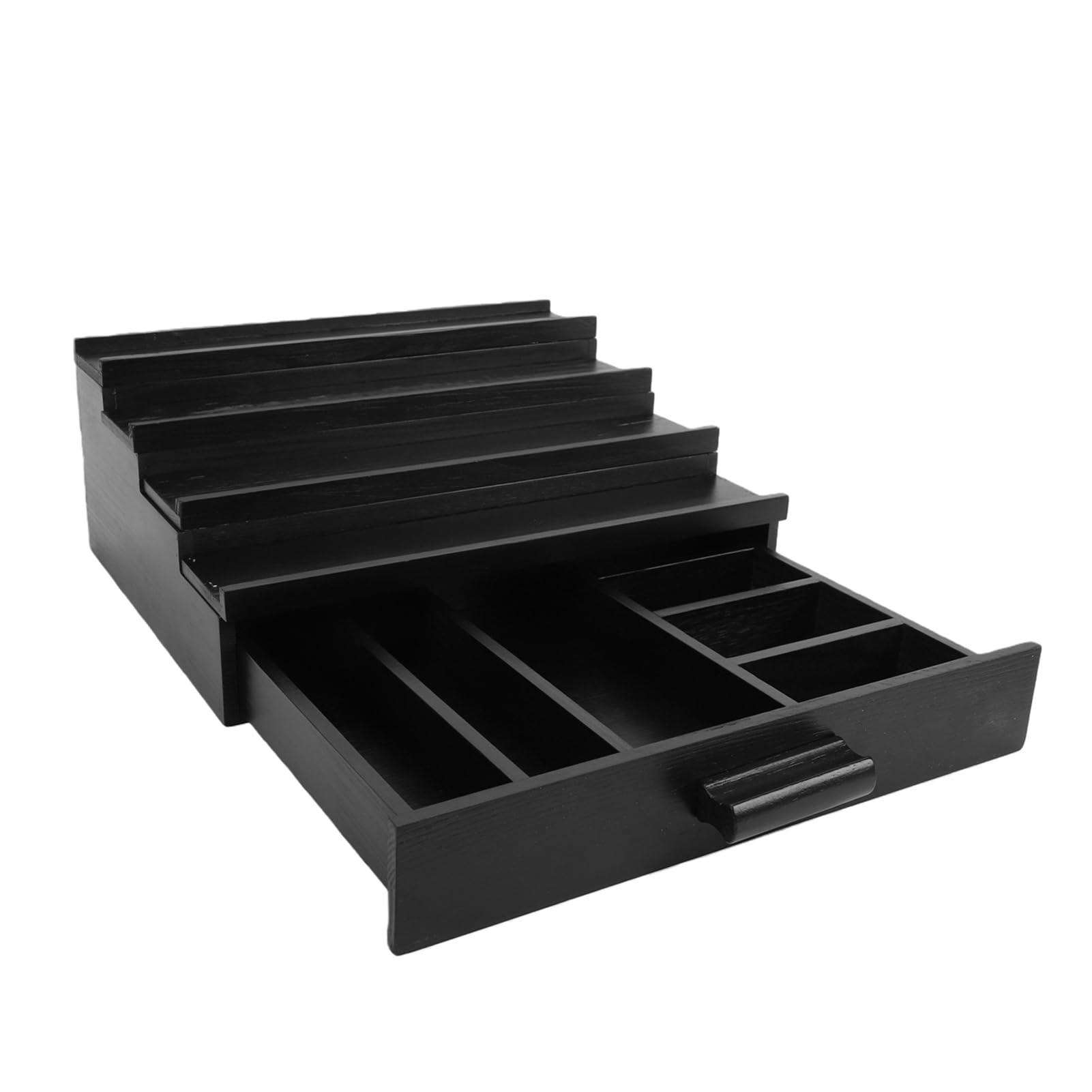 YUYTE Stojak na Perfumy z Drewna Sosnowego, 4-poziomowy Organizer na Perfumy z szufladą i Ukrytym Schowkiem, Szafka Nocna dla Mężczyzn, Czarna (Styl 3 (4 warstwy) 12,6 x 11,5 x 5, cala)