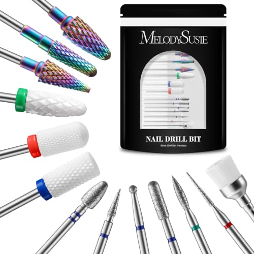 MelodySusie 13Pcs Nail Drill Bits Set Tungsten Carbide Ceramic 3/32 Inch
