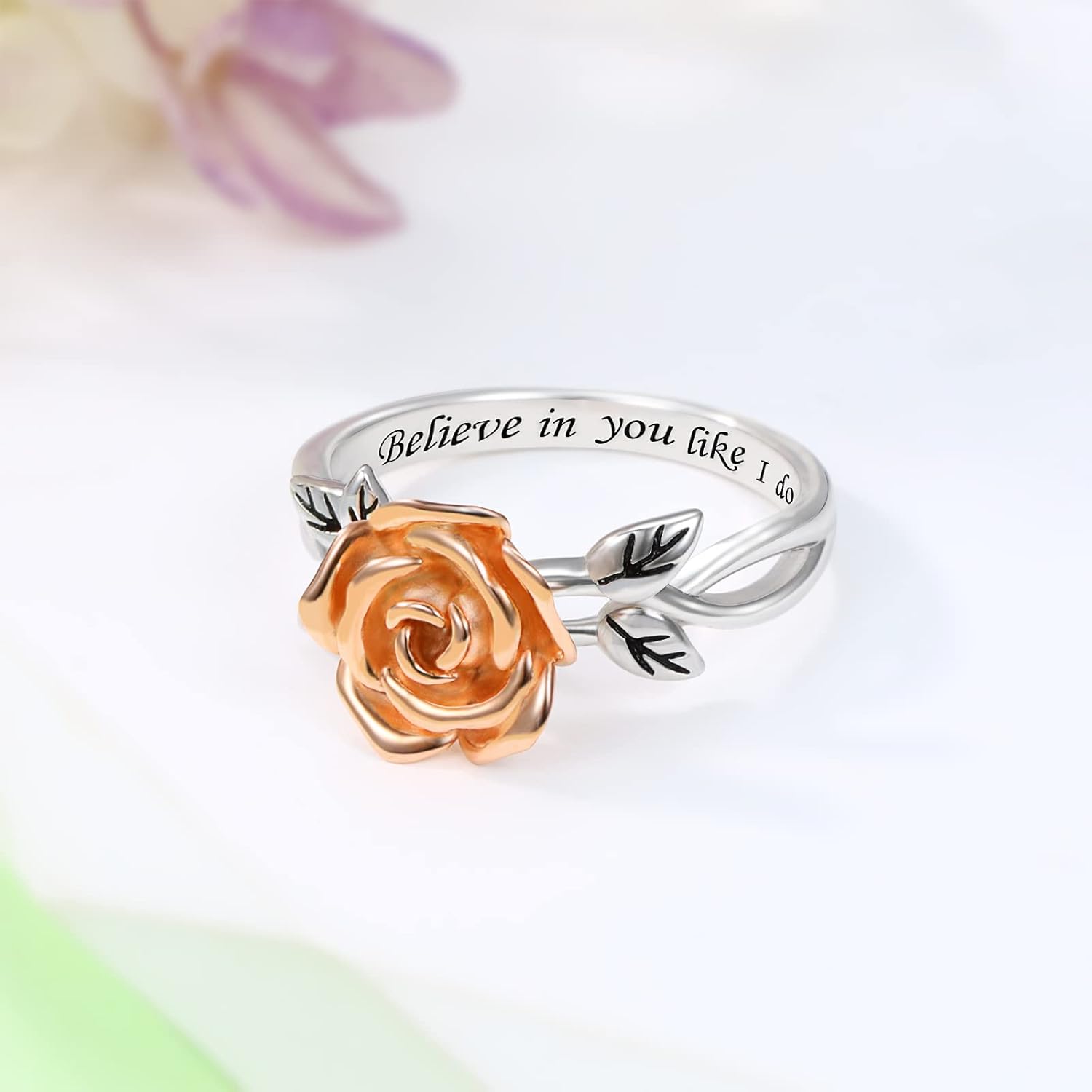 Fidget Spinner Rings for Anxiety for Women - 925 Sterling Silver Pink Rose Promise Bands Relieving Stress Jewelry Anti Anxiety Gifts for Teen Girls Women