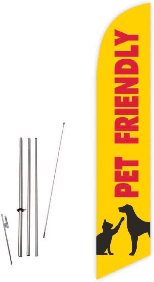 Pet Friendly (Yellow) Feather Flag with Complete 15ft Pole kit and Ground Spike