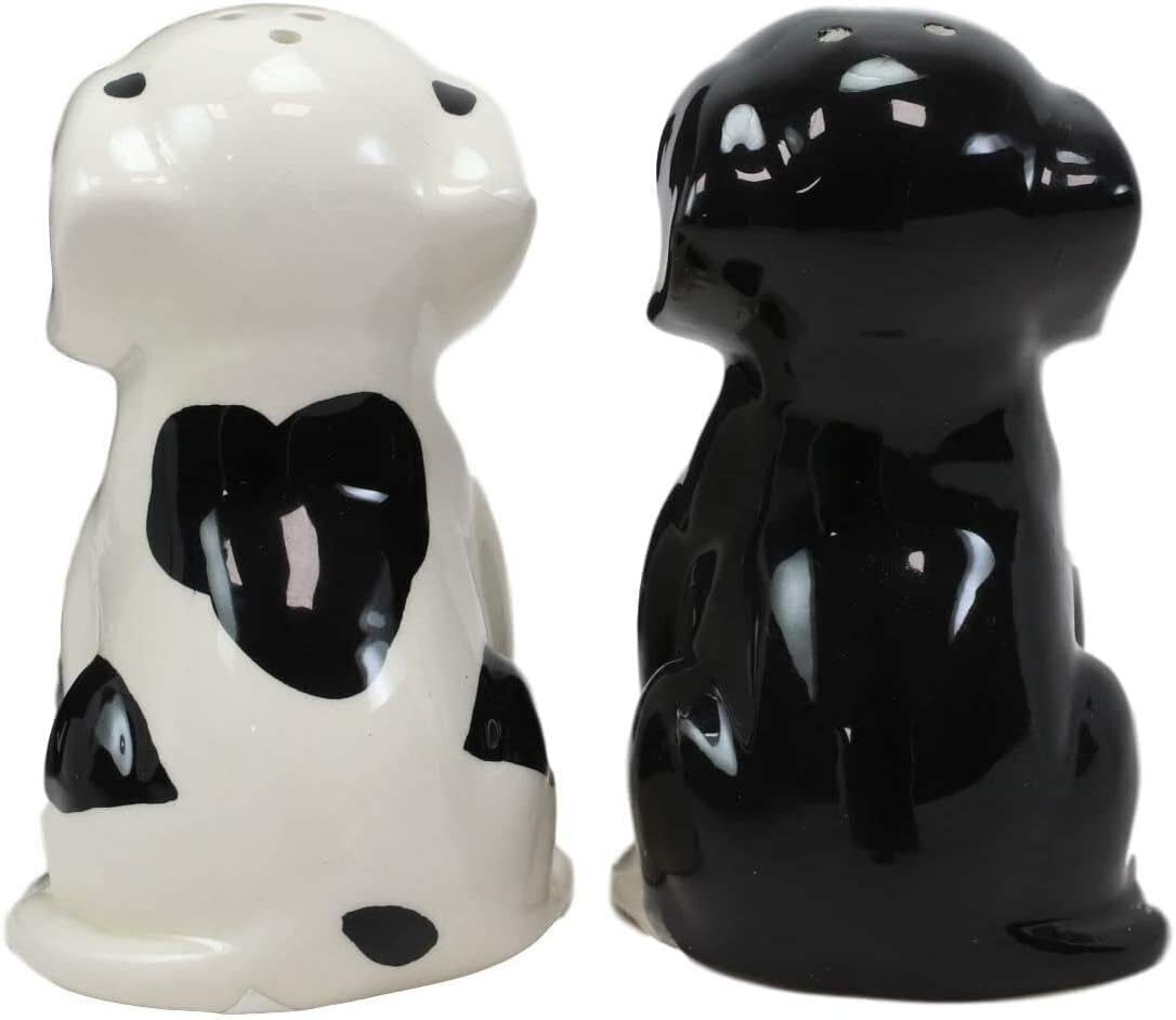 Set Of 1 Black And White Mutt Puppy Dogs Salt And Pepper Shakers