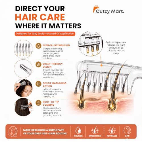 Image of Hair Oil Applicator Comb, Refillable Scalp Massager & Liquid Dispenser with Storage Base, Even Oil Distribution Tool for All Hair Types & Growth Routines (Clear)