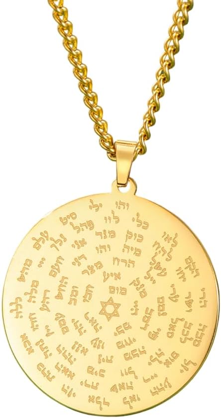72 Names of God Pendant Necklace, Hebrew Kabbalah Star of David, Stainless Steel Chain, Gold and Silver