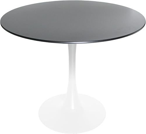 LeisureMod Bristol Mid-Century - Mesa redonda moderna con parte superior de madera de 31 pulgadas y base de pedestal de hierro en acabado brillante disponible en Yaxa Guatemala